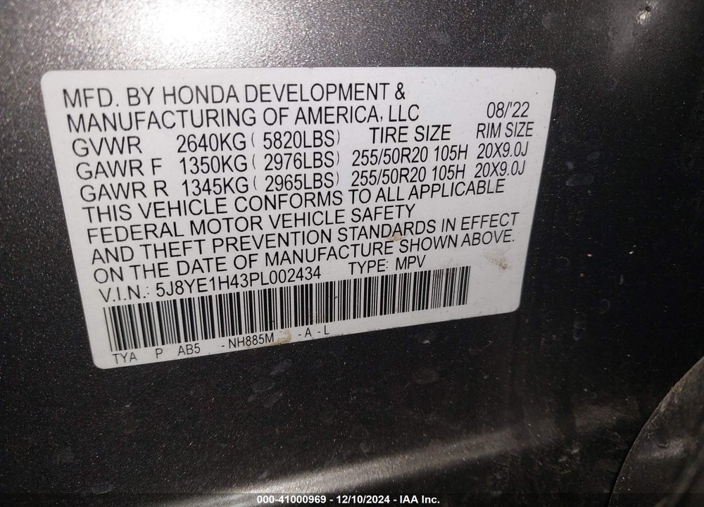 2023 ACURA MDX TECHNOLOGY PACKAGE VIN: 5J8YE1H43PL002434