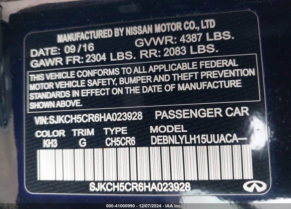 2017 INFINITI QX30 PREMIUM VIN: SJKCH5CR6HA023928