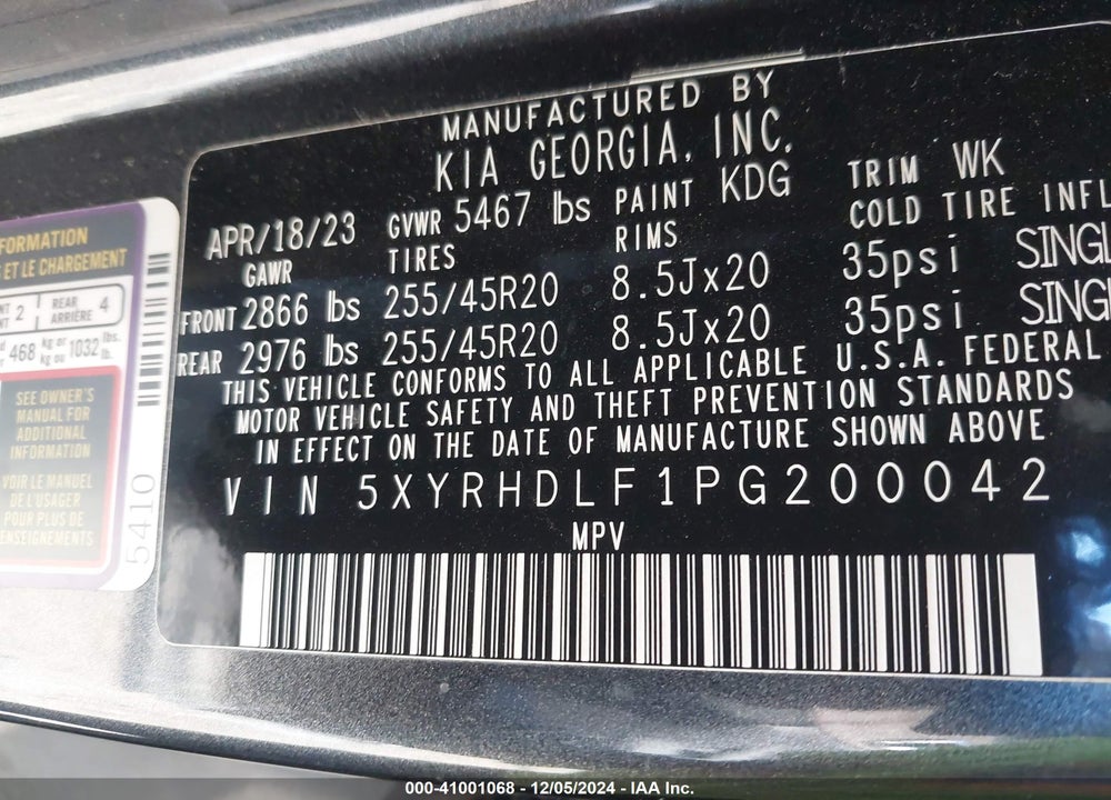 2023 KIA SORENTO X-LINE EX VIN: 5XYRHDLF1PG200042