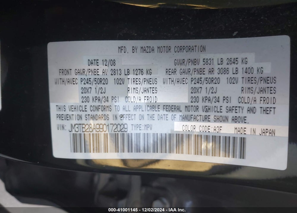 2009 MAZDA CX-9 GRAND TOURING VIN: JM3TB28A990172029