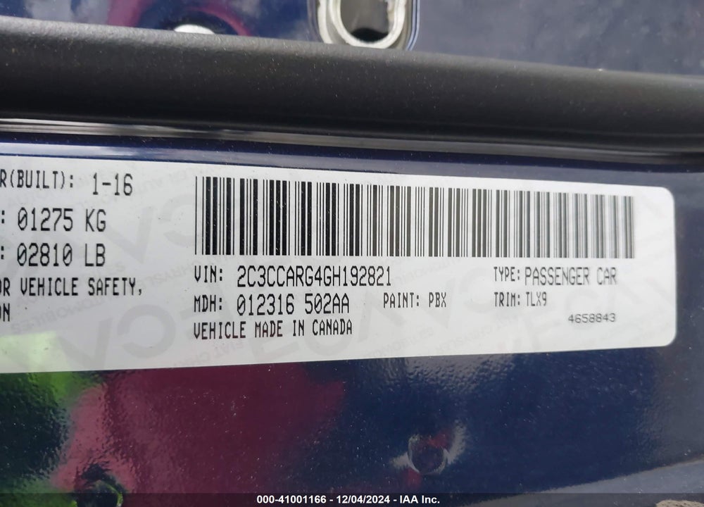 2016 CHRYSLER 300 VIN: 2C3CCARG4GH192821