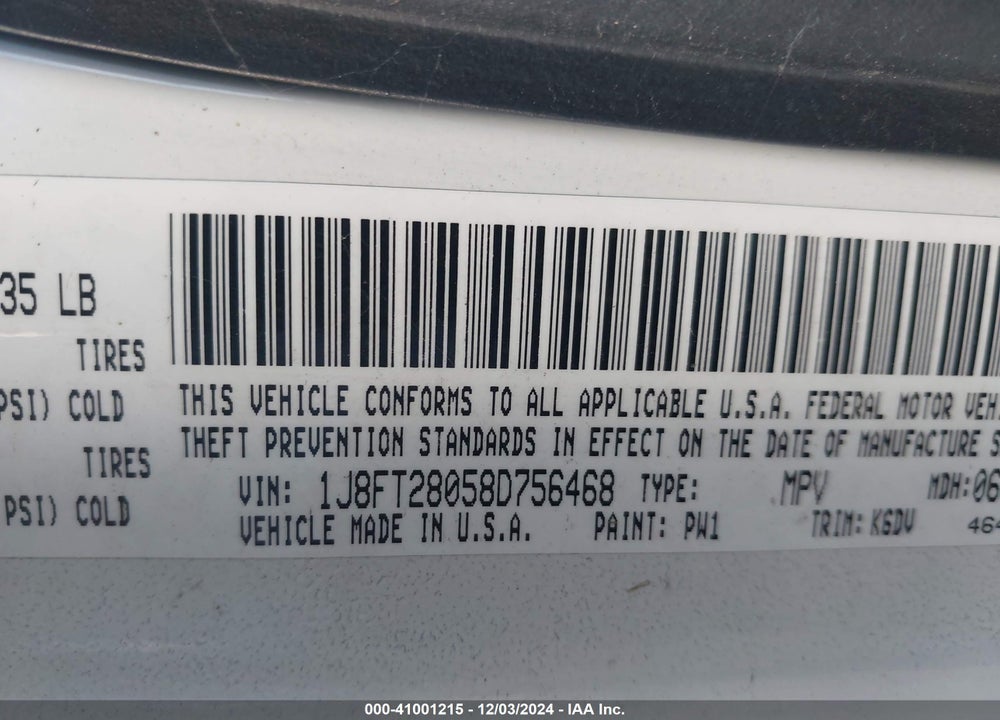 2008 JEEP PATRIOT VIN: 1J8FT28058D756468