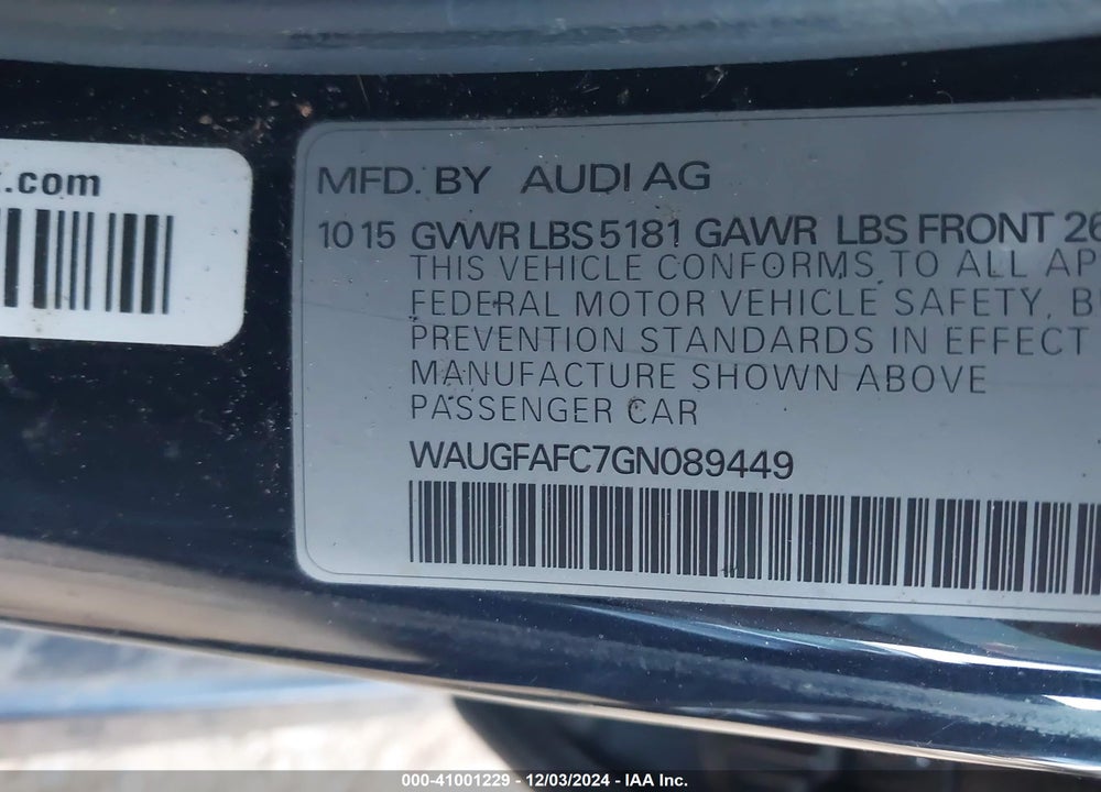 2016 AUDI A6 2.0T PREMIUM PLUS VIN: WAUGFAFC7GN089449