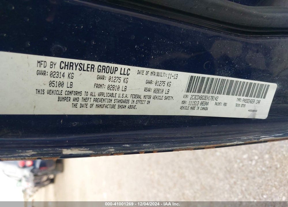 2014 DODGE CHARGER VIN: 2C3CDXBG3EH178142