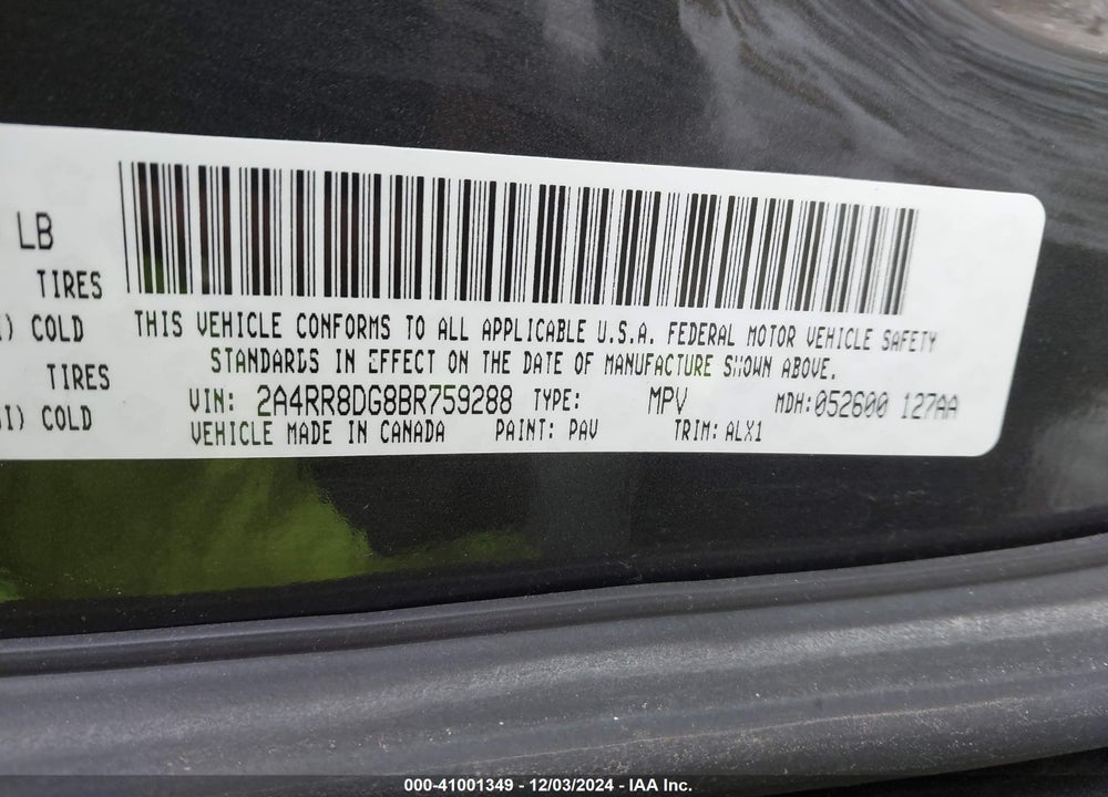2011 CHRYSLER TOWN & COUNTRY TOURING-L VIN: 2A4RR8DG8BR759288