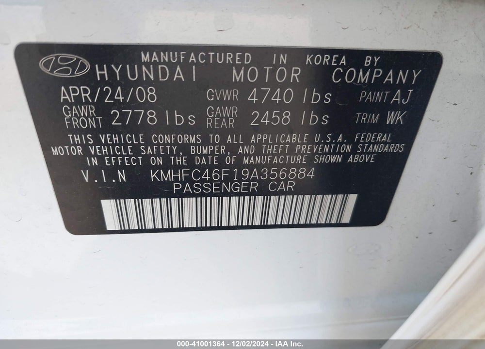 2009 HYUNDAI AZERA LIMITED VIN: KMHFC46F19A356884