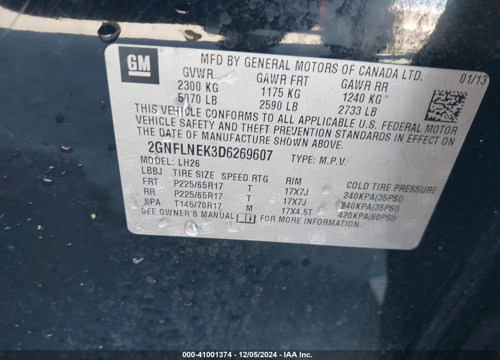 2013 CHEVROLET EQUINOX 2LT VIN: 2GNFLNEK3D6269607