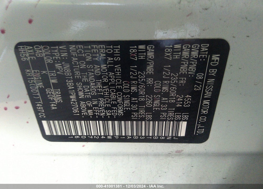 2023 NISSAN ROGUE SV FWD VIN: JN8BT3BA1PW427061