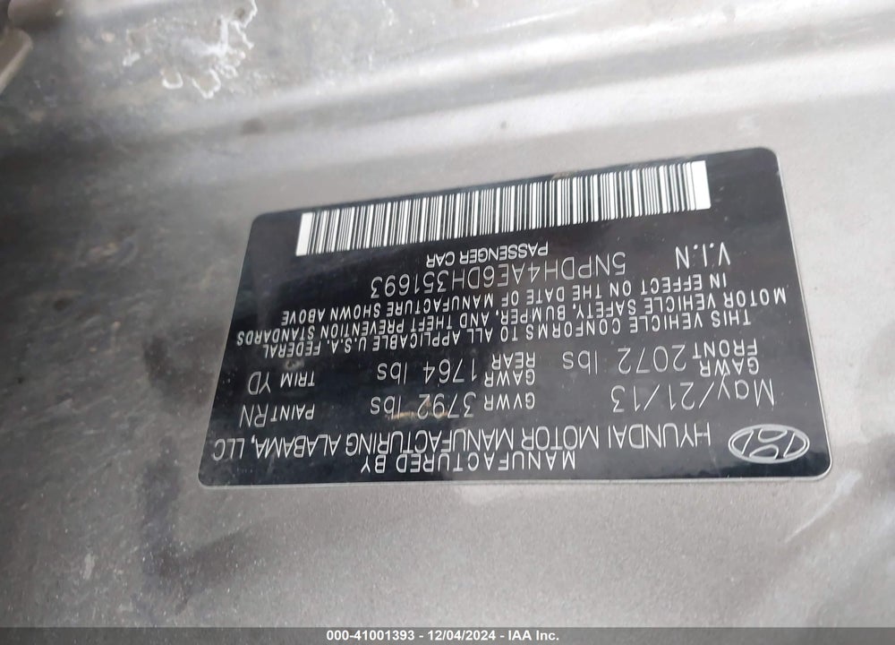 2013 HYUNDAI ELANTRA GLS VIN: 5NPDH4AE6DH351693
