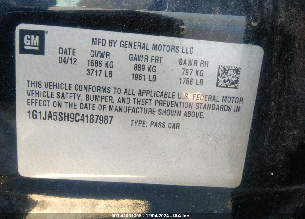2012 CHEVROLET SONIC 2LS VIN: 1G1JA5SH9C4187987