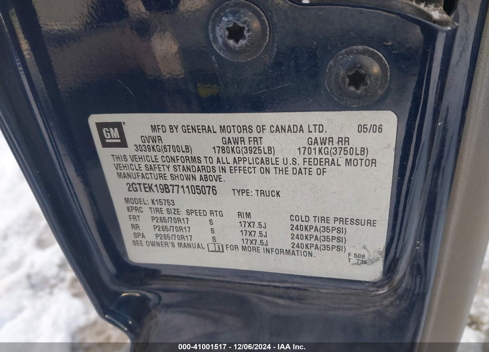 2007 GMC SIERRA 1500 CLASSIC SLT VIN: 2GTEK19B771105076