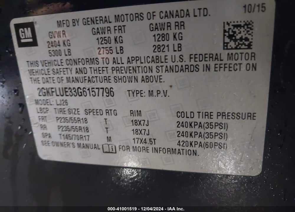 2016 GMC TERRAIN SLT VIN: 2GKFLUE33G6157796