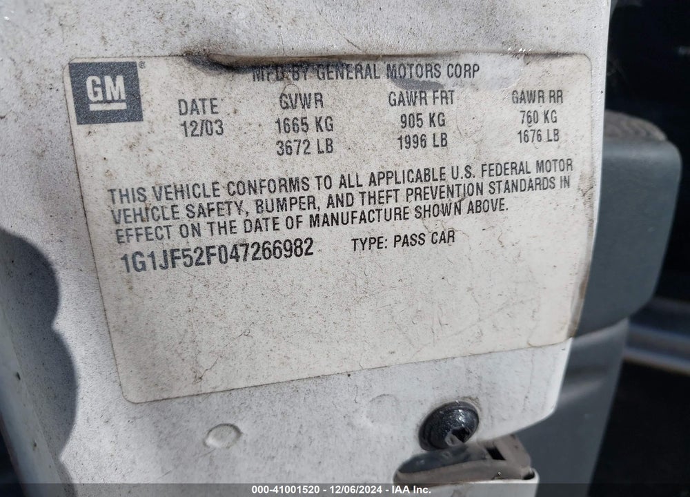 2004 CHEVROLET CAVALIER LS VIN: 1G1JF52F047266982