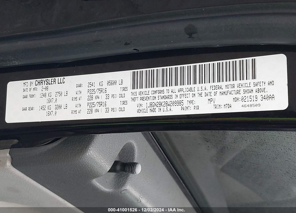 2008 JEEP LIBERTY SPORT VIN: 1J8GN28K28W209985