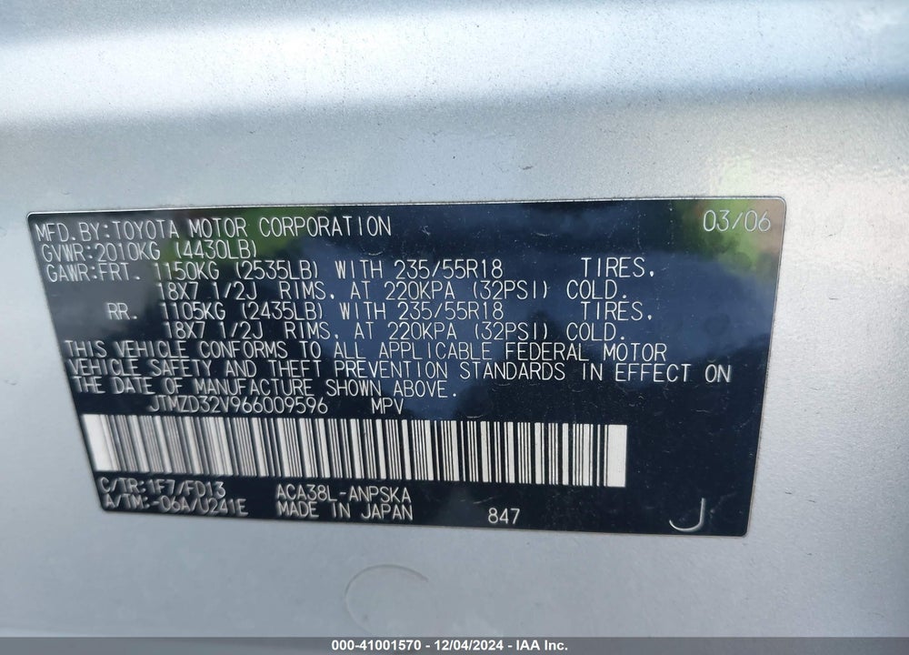 2006 TOYOTA RAV4 SPORT VIN: JTMZD32V966009596