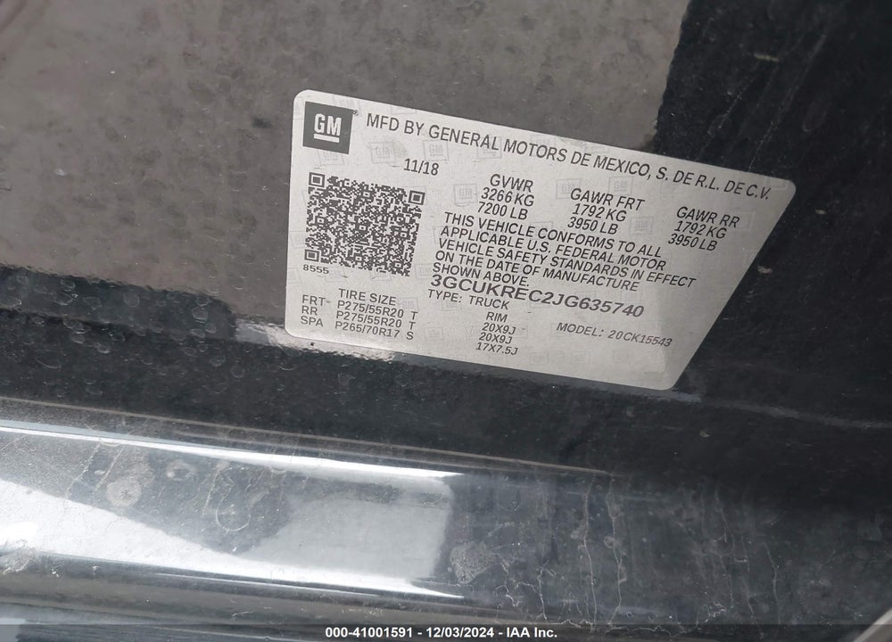 2018 CHEVROLET SILVERADO 1500 VIN: 3GCUKREC2JG635740