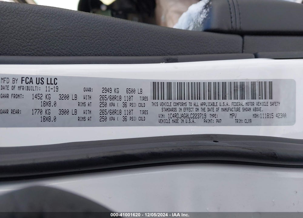 2020 DODGE DURANGO SXT PLUS AWD VIN: 1C4RDJAG0LC223719