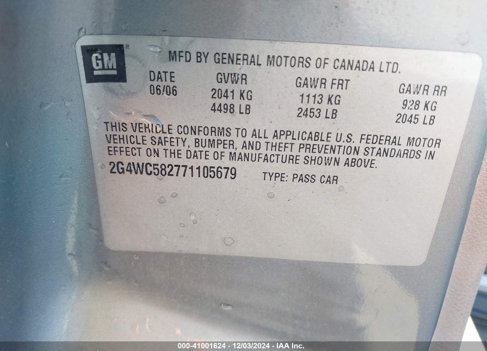2007 BUICK LACROSSE CX VIN: 2G4WC582771105679