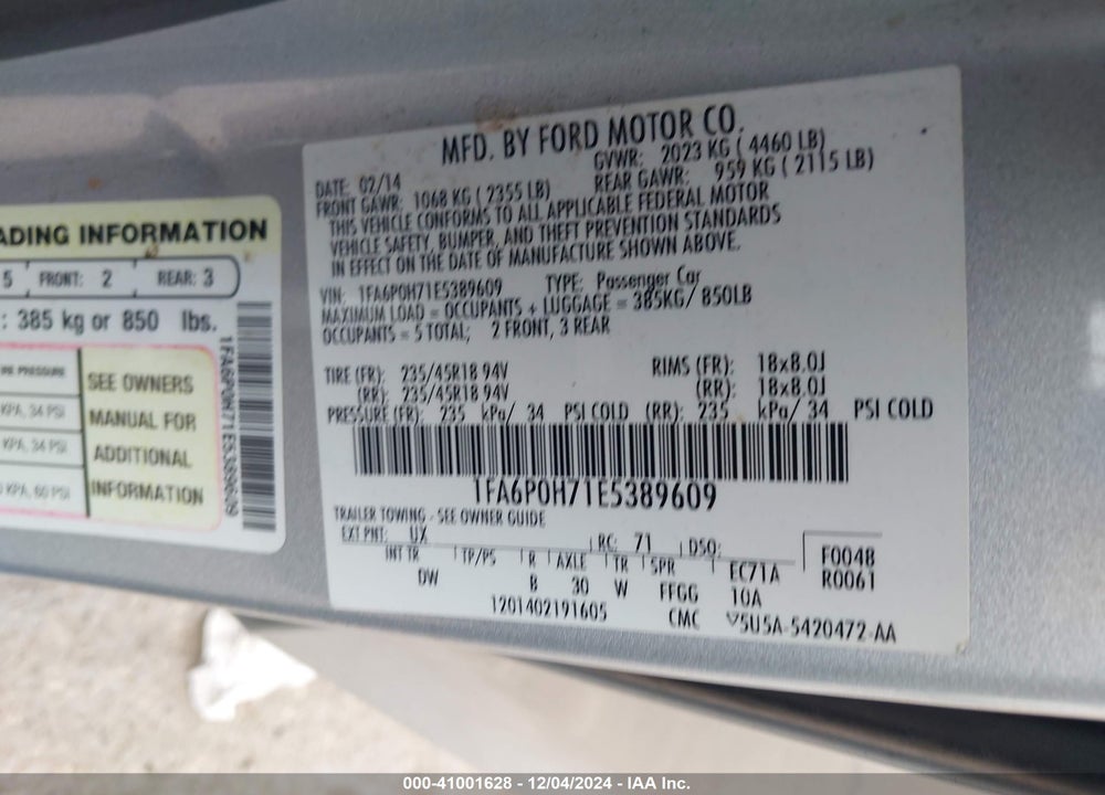 2014 FORD FUSION SE VIN: 1FA6P0H71E5389609