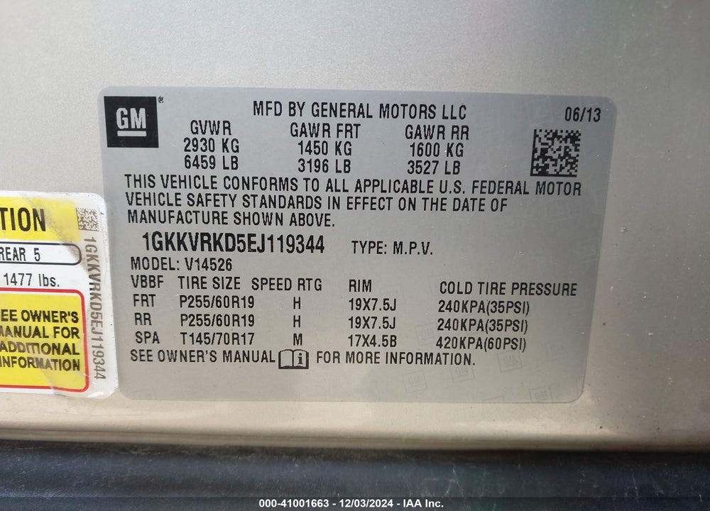 2014 GMC ACADIA SLT-1 VIN: 1GKKVRKD5EJ119344
