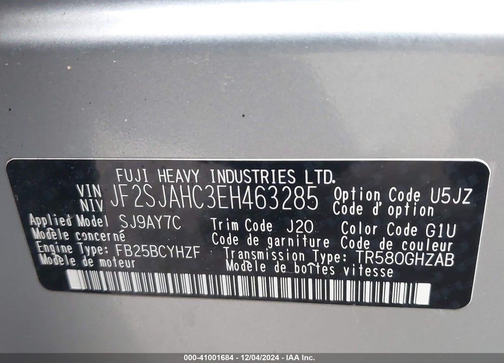 2014 SUBARU FORESTER 2.5I LIMITED VIN: JF2SJAHC3EH463285