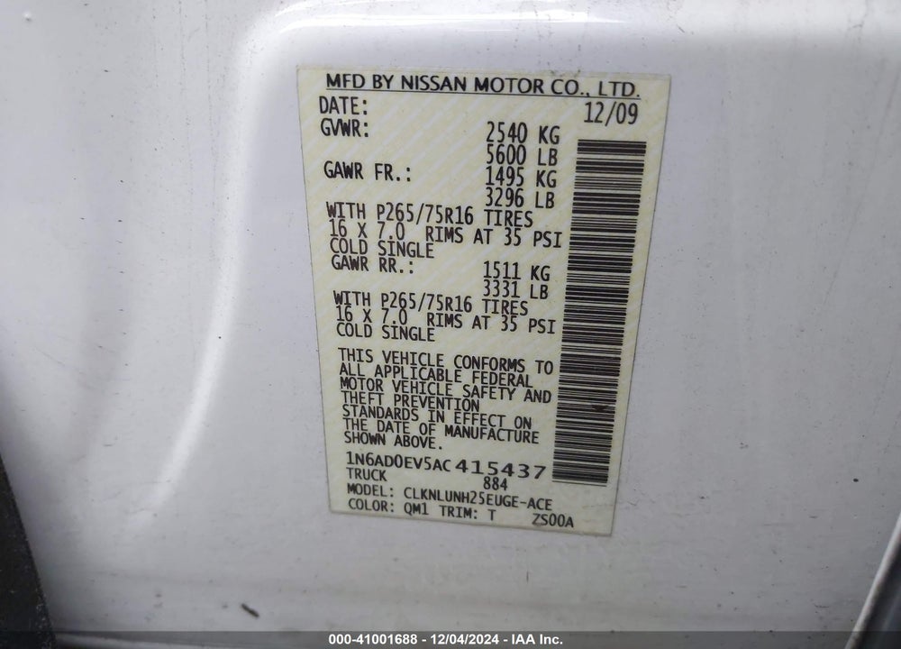 2010 NISSAN FRONTIER PRO-4X VIN: 1N6AD0EV5AC415437