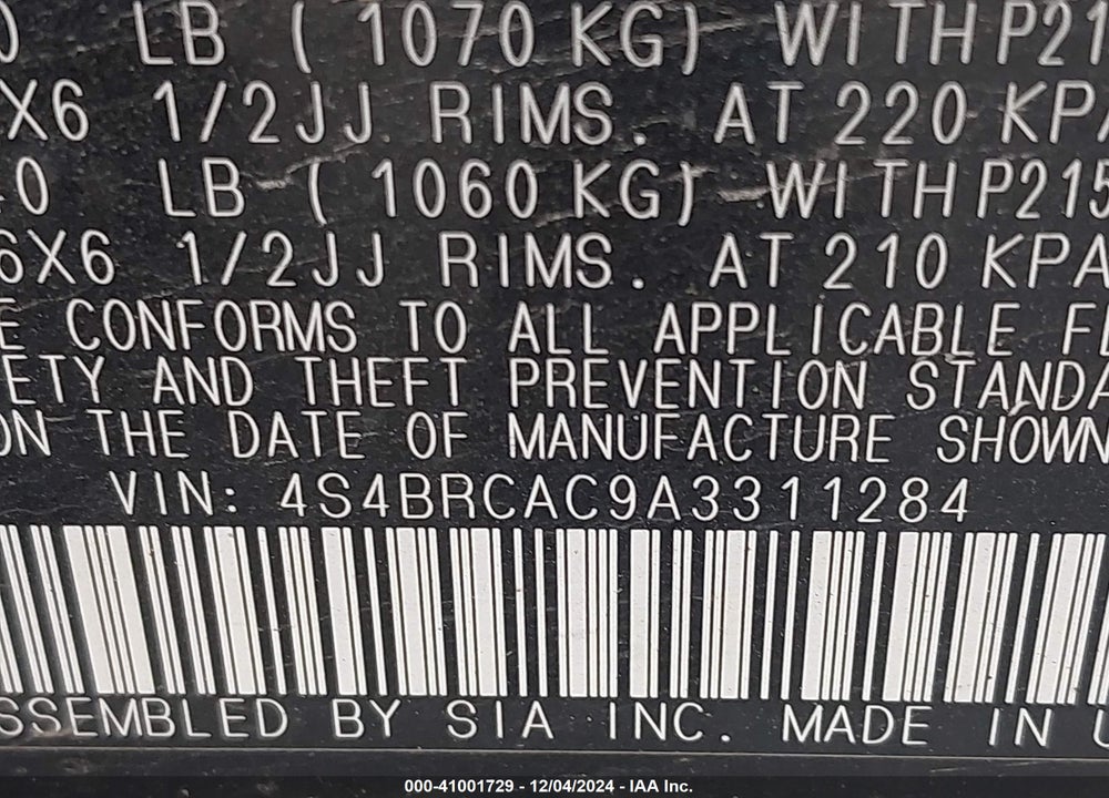 2010 SUBARU OUTBACK 2.5I VIN: 4S4BRCAC9A3311284