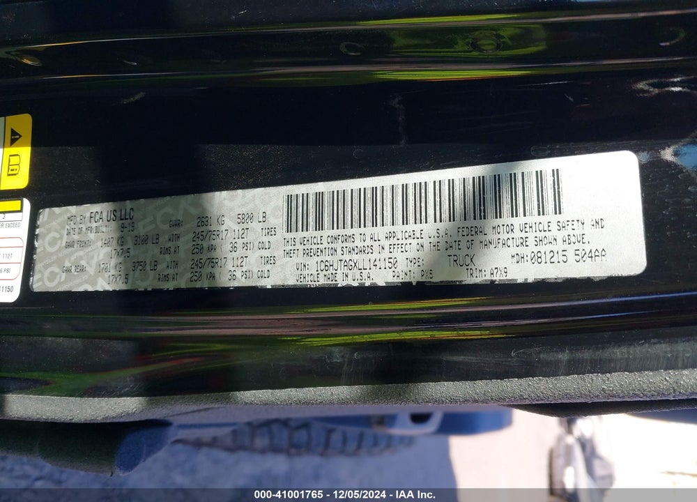 2020 JEEP GLADIATOR SPORT S 4X4 VIN: 1C6HJTAGXLL141150