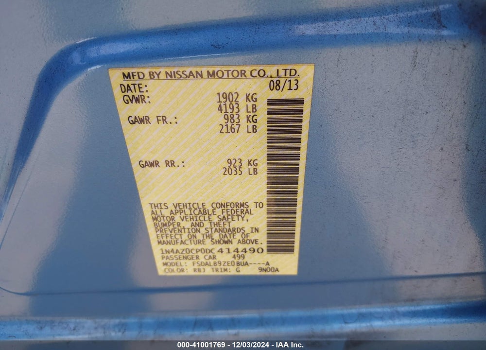 2013 NISSAN LEAF S VIN: 1N4AZ0CP0DC414490