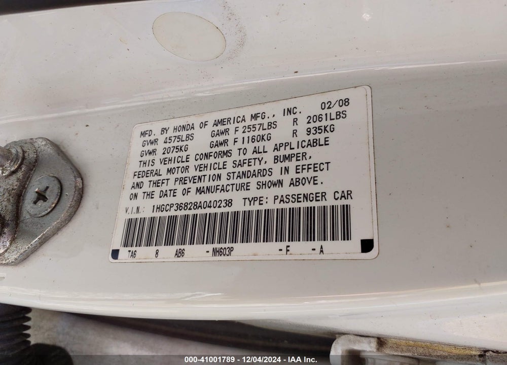 2008 HONDA ACCORD 3.5 EX-L VIN: 1HGCP36828A040238