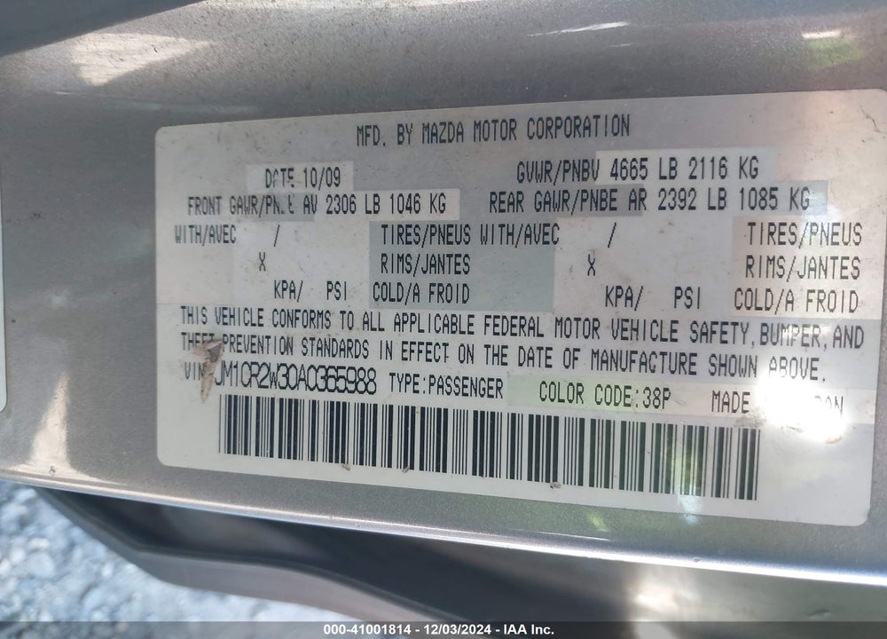 2010 MAZDA 5 SPORT VIN: JM1CR2W30A0365988