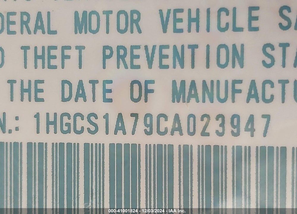 2012 HONDA ACCORD 2.4 EX VIN: 1HGCS1A79CA023947