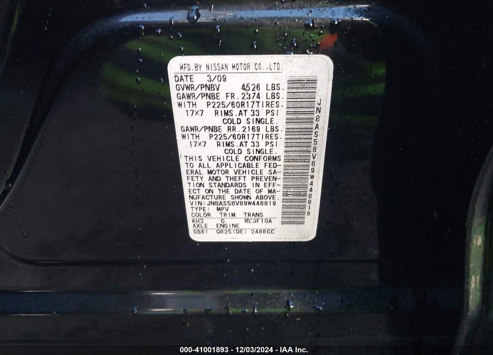 2009 NISSAN ROGUE SL VIN: JN8AS58V89W448819