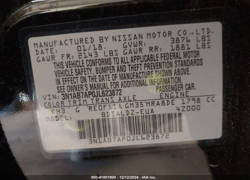 2018 NISSAN SENTRA VIN: 3N1AB7AP0JL623872