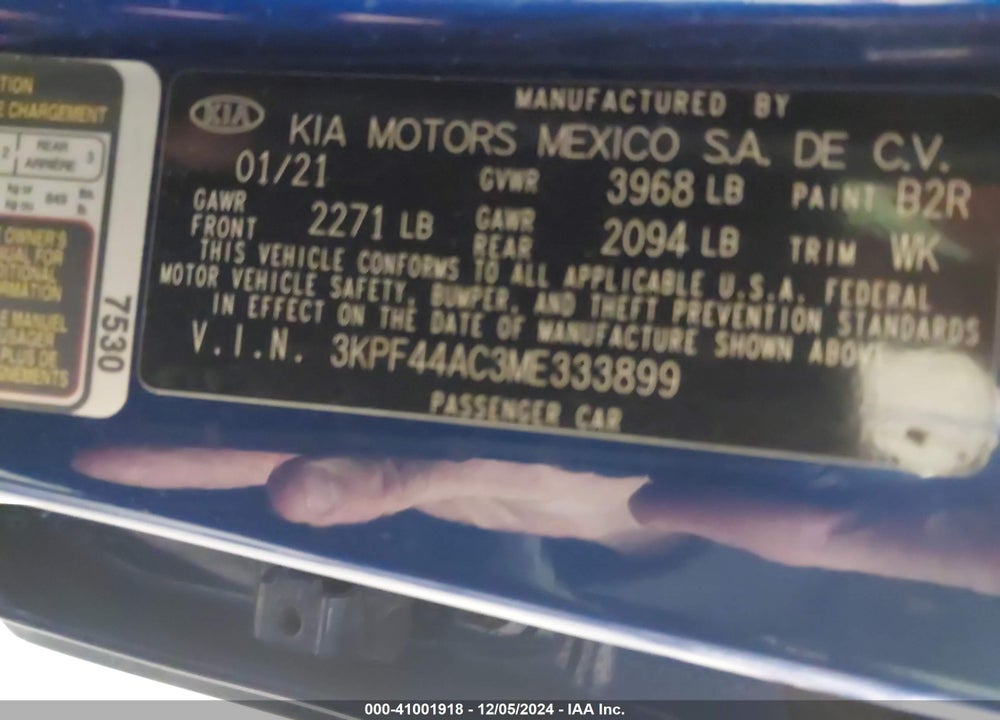 2021 KIA FORTE GT VIN: 3KPF44AC3ME333899