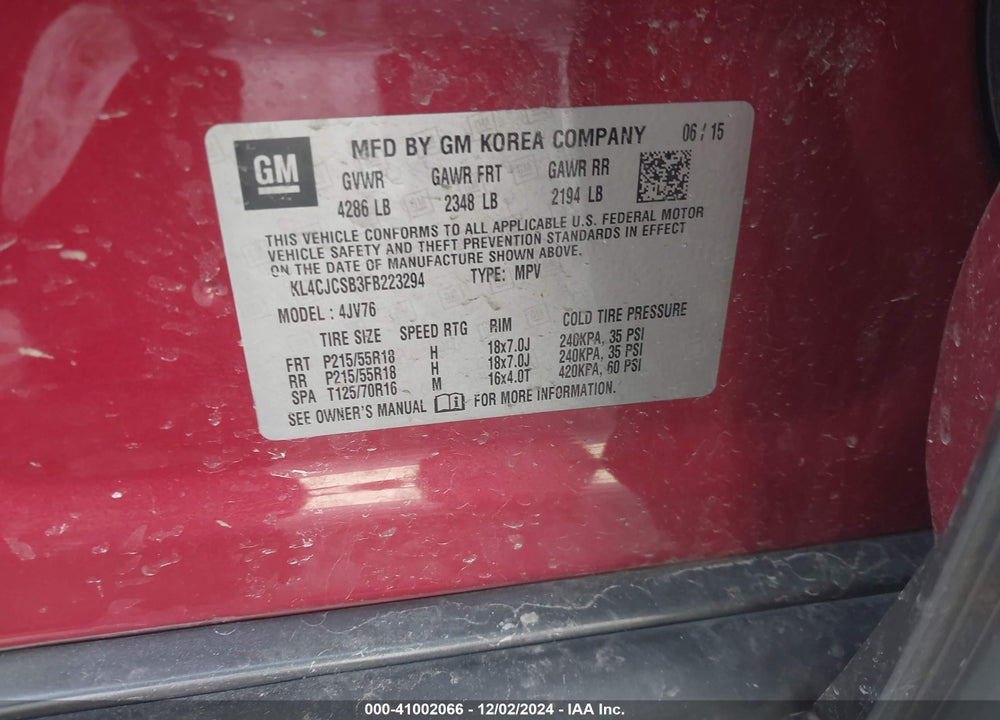 2015 BUICK ENCORE LEATHER VIN: KL4CJCSB3FB223294