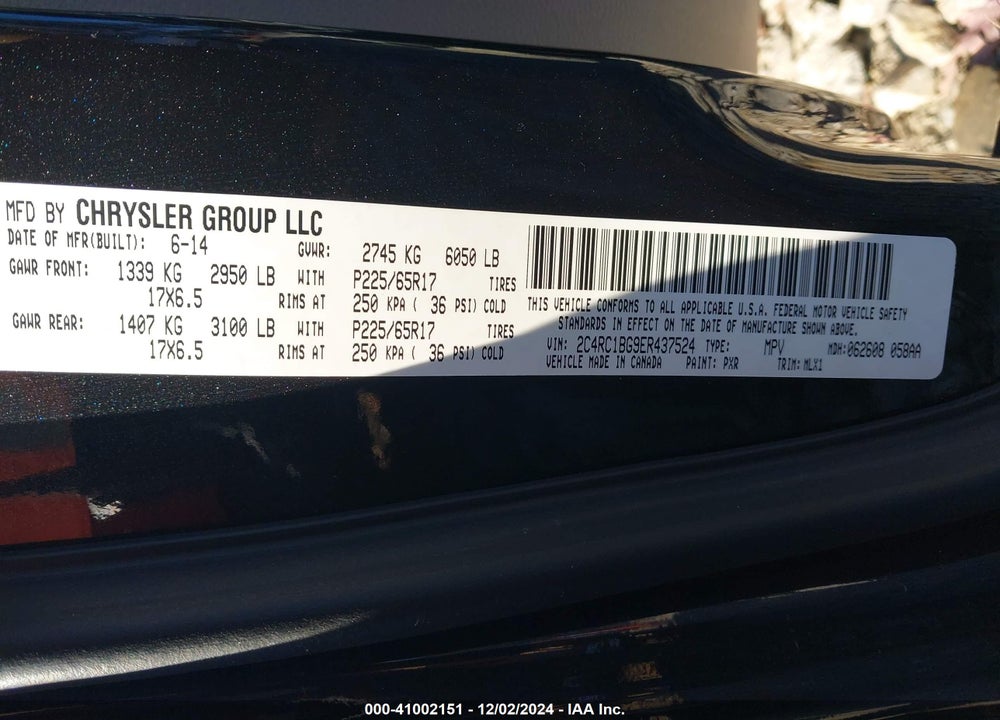 2014 CHRYSLER TOWN & COUNTRY TOURING VIN: 2C4RC1BG9ER437524