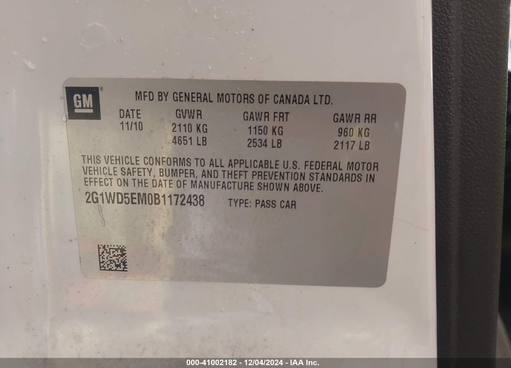 2011 CHEVROLET IMPALA VIN: 2G1WD5EM0B1172438