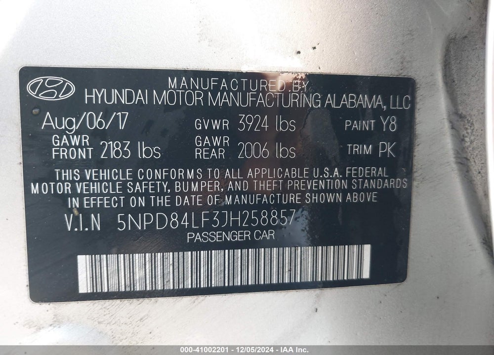 2018 HYUNDAI ELANTRA SEL VIN: 5NPD84LF3JH258857