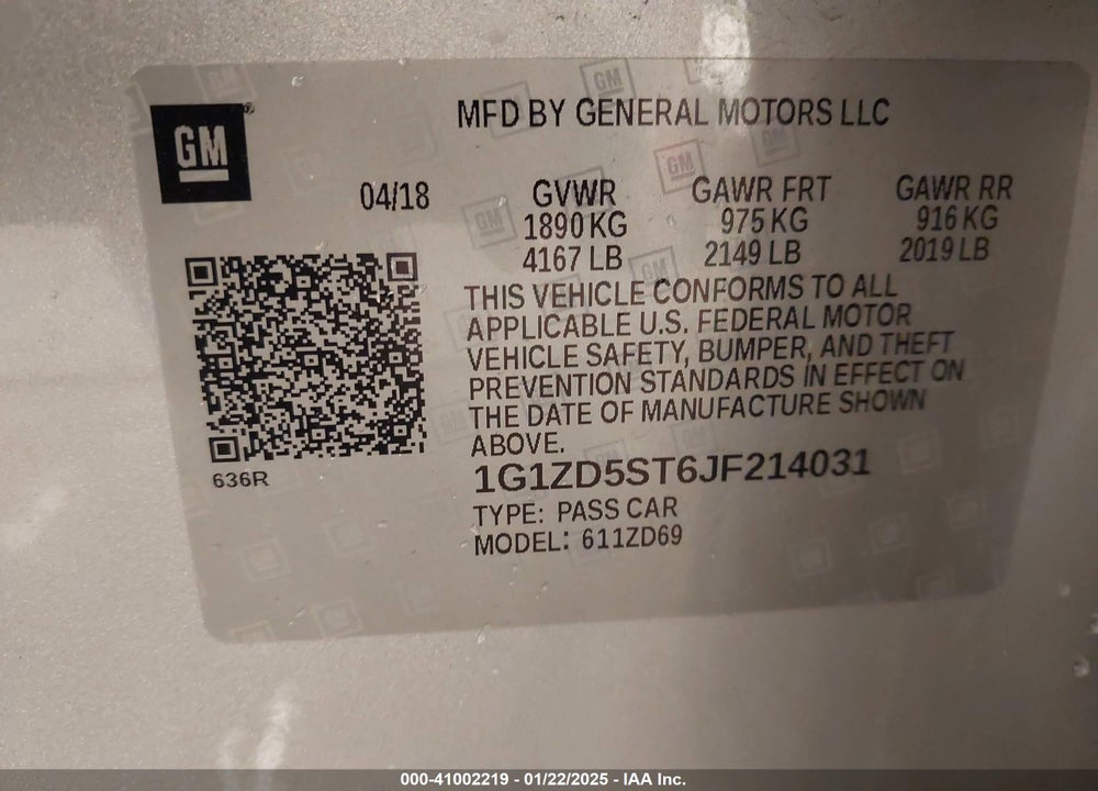 2018 CHEVROLET MALIBU LT VIN: 1G1ZD5ST6JF214031