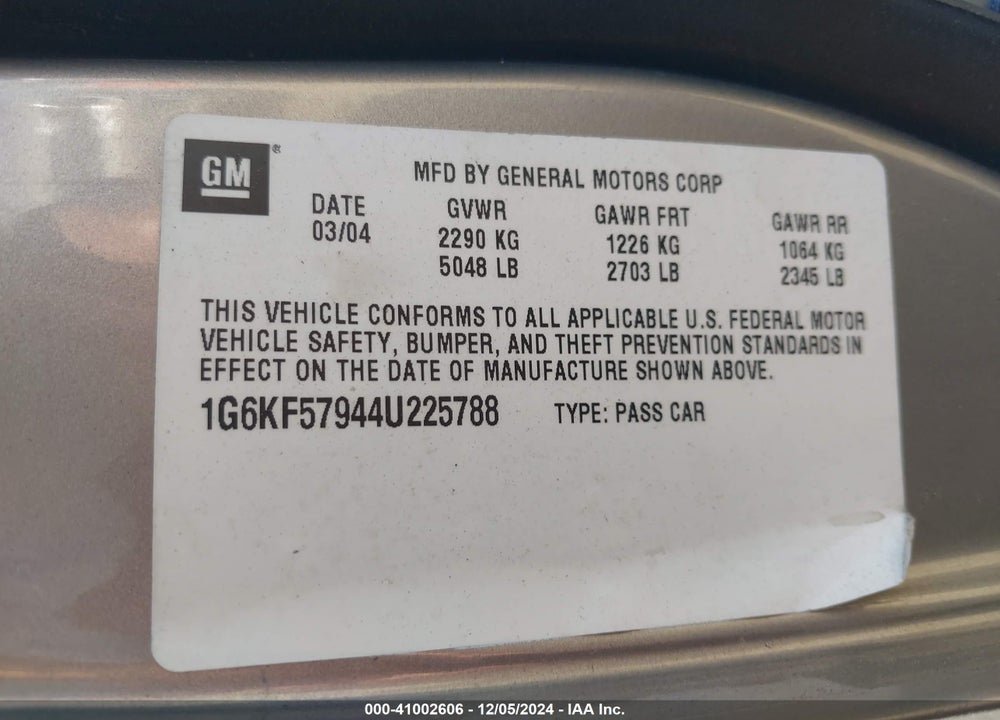 2004 CADILLAC DEVILLE DTS VIN: 1G6KF57944U225788