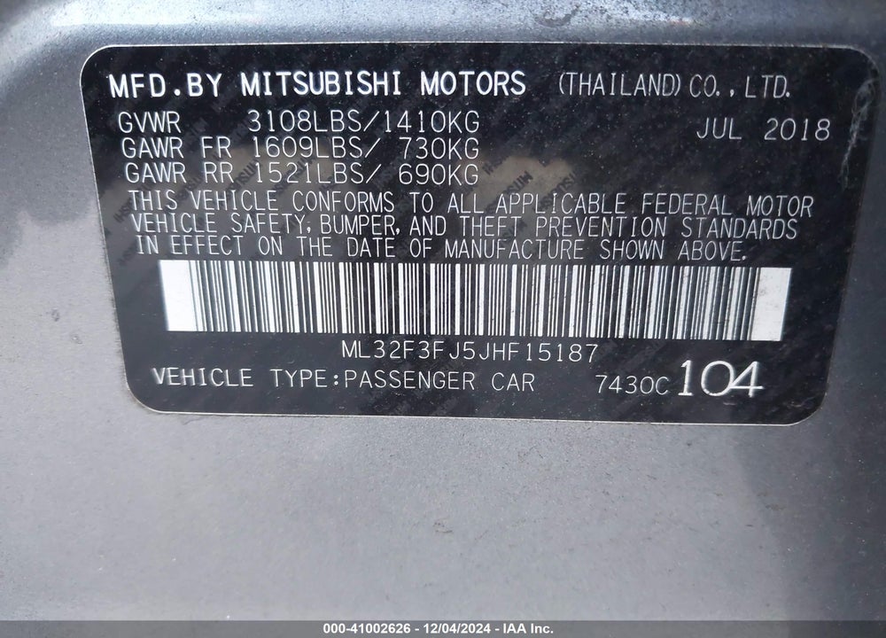 2018 MITSUBISHI MIRAGE G4 ES VIN: ML32F3FJ5JHF15187