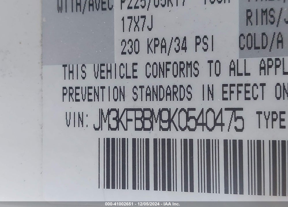 2019 MAZDA CX-5 VIN: JM3KFBBM9K0540475