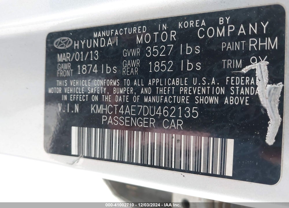 2013 HYUNDAI ACCENT GLS VIN: KMHCT4AE7DU462135