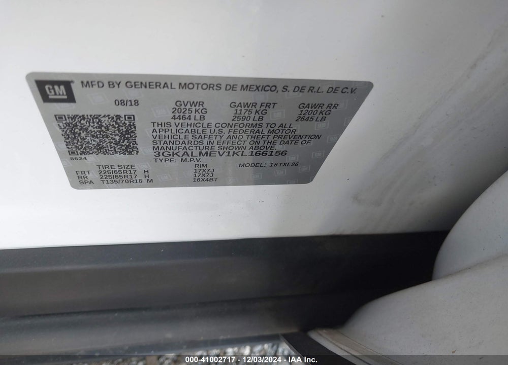 2019 GMC TERRAIN SLE VIN: 3GKALMEV1KL166156