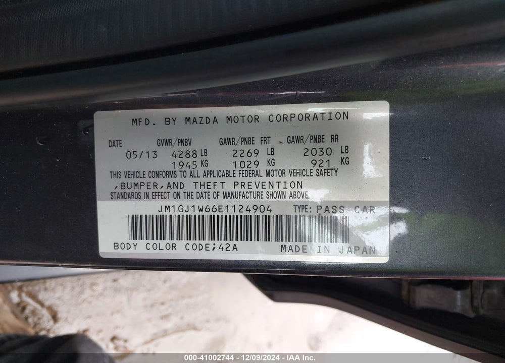2014 MAZDA 6 I GRAND TOURING VIN: JM1GJ1W66E1124904