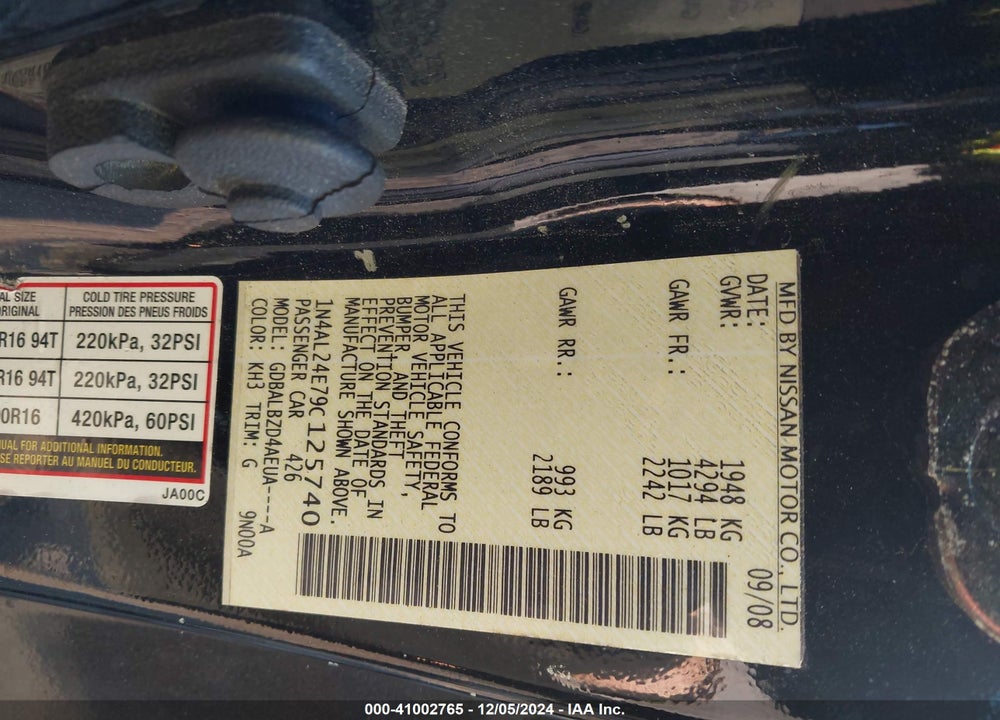 2009 NISSAN ALTIMA 2.5 S VIN: 1N4AL24E79C125740