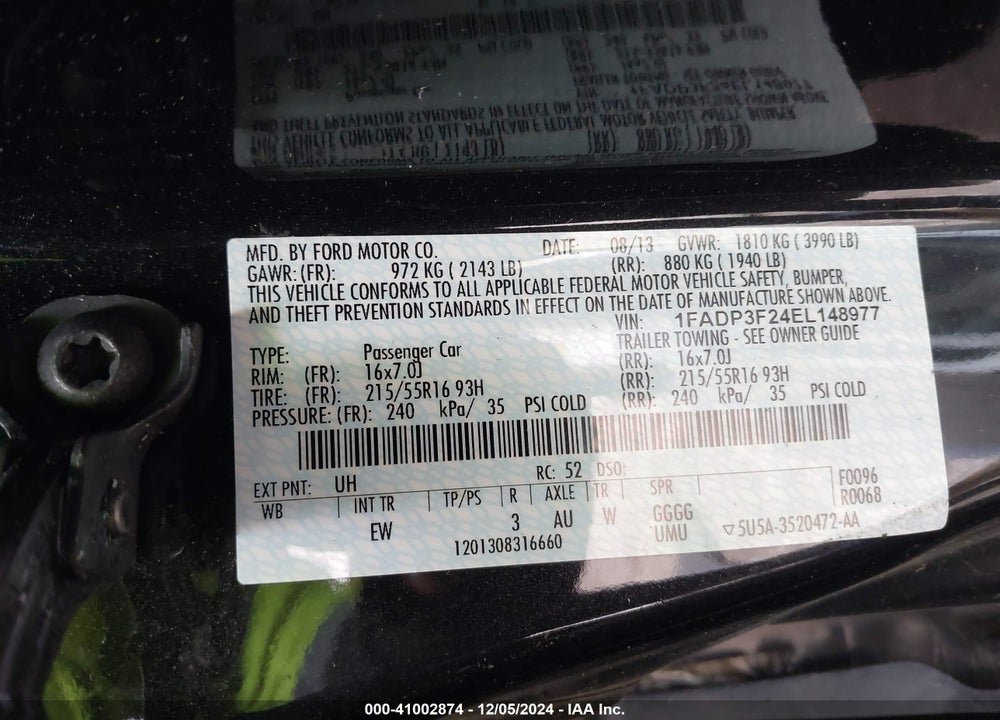 2014 FORD FOCUS SE VIN: 1FADP3F24EL148977