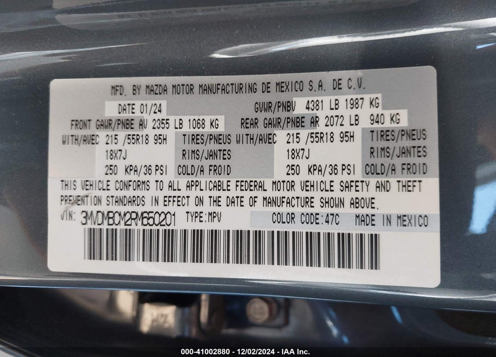 2024 MAZDA CX-30 2.5 S CARBON EDITION VIN: 3MVDMBCM2RM650201