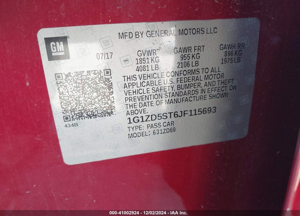 2018 CHEVROLET MALIBU LT VIN: 1G1ZD5ST6JF115693